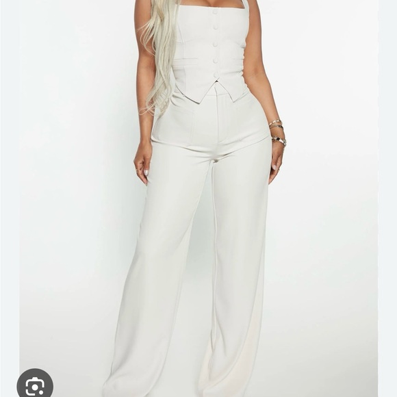 Fashion Nova Cream Wide Leg Pant Set - Picture 1 of 9